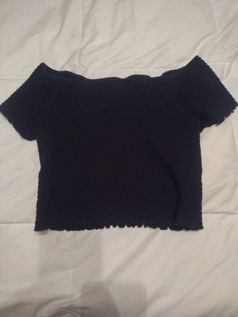 xhilaration XS Black Off The Shoulder Ribbed Crop Top Short Sleeve Blouse